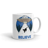 Believe (Cat UFO) White glossy mug