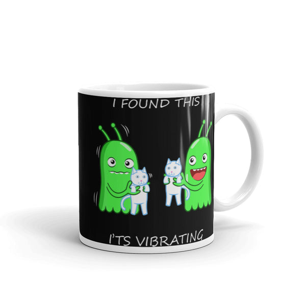 It's Vibrating (Alien with Cat) White glossy mug