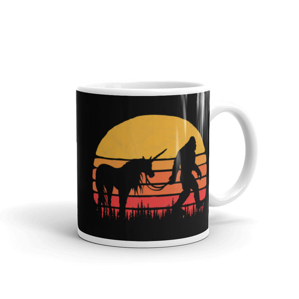 Bigfoot with Unicorn White glossy mug