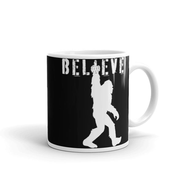 Believe in Bigfoot White glossy mug