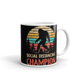 Social Distancing Champion (Bigfoot) White glossy mug