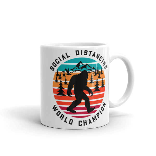 Social Distancing Champion (Bigfoot) 2 White glossy mug