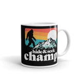 Bigfoot Hide & Seek Champ White glossy mug