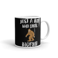 Boy Who Loves Bigfoot White glossy mug