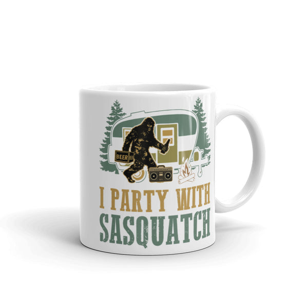 I Party with Sasquatch White glossy mug