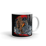 Bigfoot Biker White glossy mug