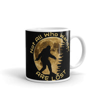 Not All Who Wander (Bigfoot) White glossy mug