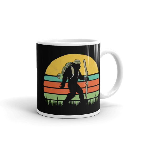 Bigfoot Hiking White glossy mug