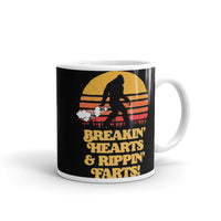 Bigfoot Breaking Hearts White glossy mug