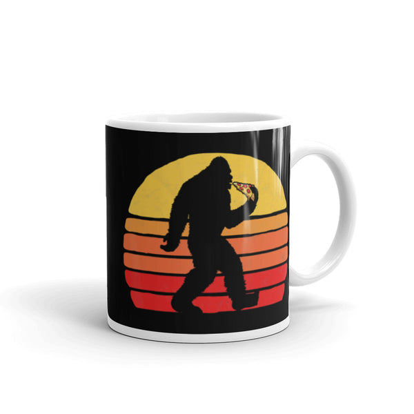 Bigfoot Eating Pizza White glossy mug