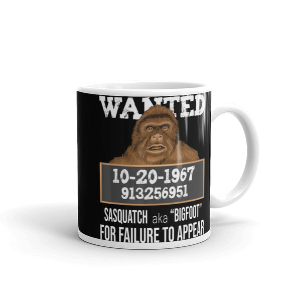 Bigfoot Wanted White glossy mug