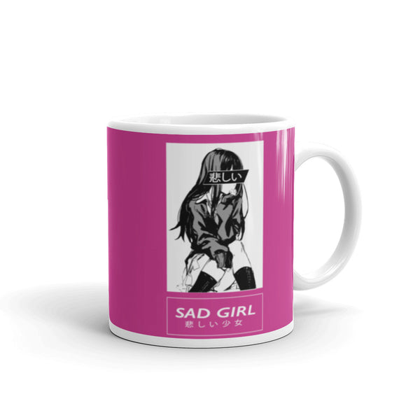 Anime Sad Girl White glossy mug