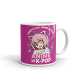 Just a Girl Who Loves Anime & K-pop White glossy mug