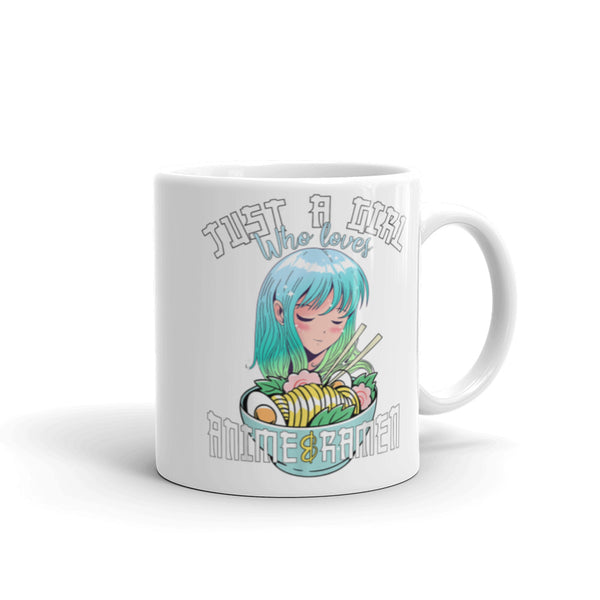 Just a Girl Who Loves Anime and Ramen White glossy mug