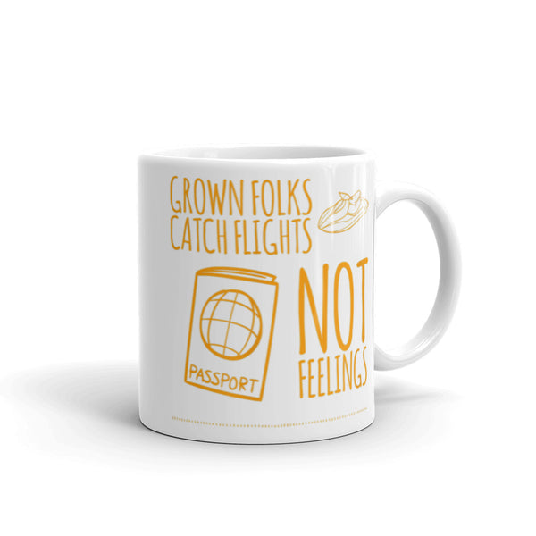 Grown Folks Catch Flights White glossy mug