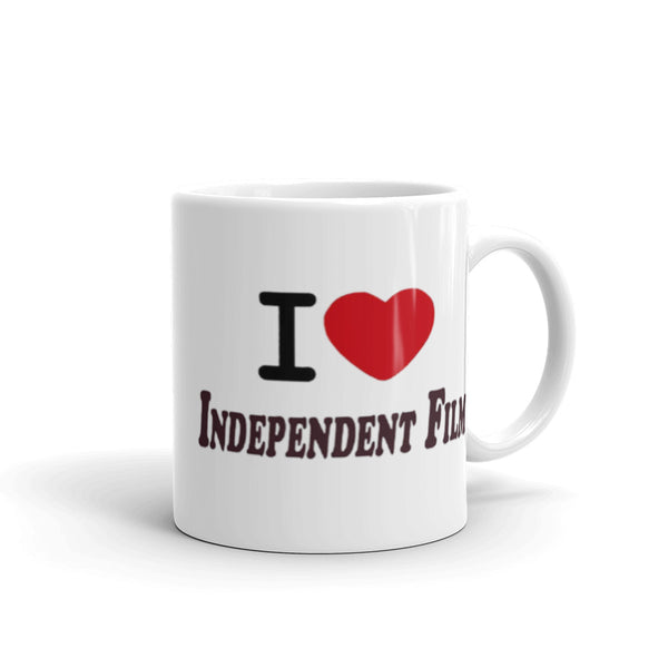 I Love Independent Film White glossy mug