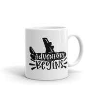 Adventure Begins White glossy mug