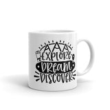 Explorer, Dream, Discover White glossy mug