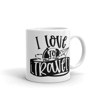 I Love to Travel White glossy mug