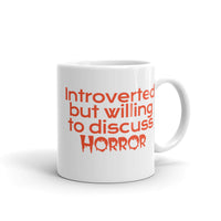 Willing to Discuss Horror White glossy mug