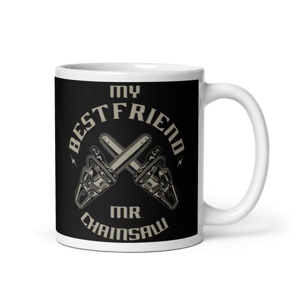 Mr. Chainsaw White glossy mug