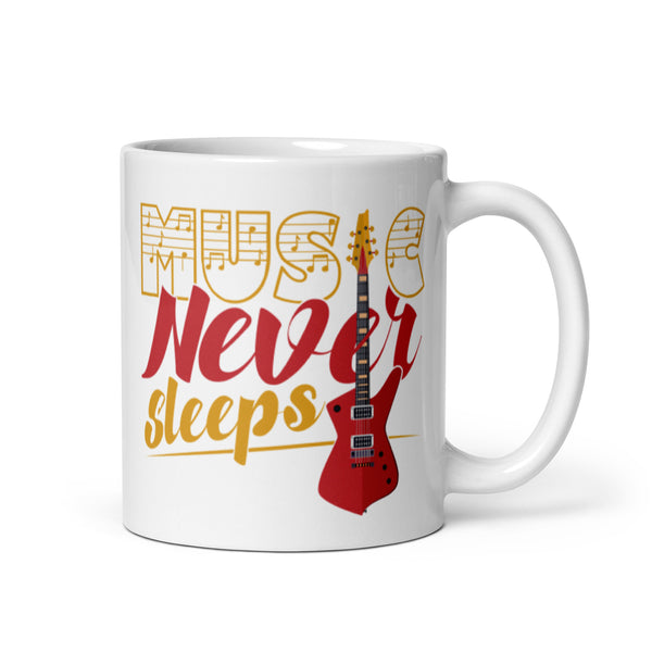 Music Never Sleeps White glossy mug