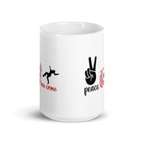 Peace Love & True Crime White glossy mug