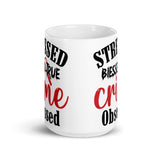 Stressed Blessed True Crime Obsessed (Option 2) White glossy mug