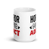 Horror Movie Addict White glossy mug