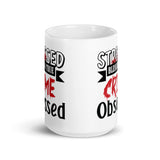 Stressed Blessed & True Crime Obsessed White glossy mug