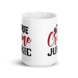 True Crime Junkie White glossy mug