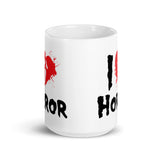 I Love Horror White glossy mug