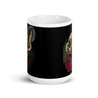 Skull Snake with Roses White glossy mug