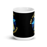 Ask Me About My Butthole (Blue UFO) White glossy mug