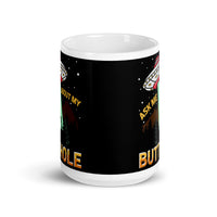 Ask Me About My Butthole (White UFO) White glossy mug