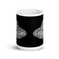 Bigfoot Flying UFO White glossy mug