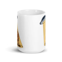 Abducting Bigfoot White glossy mug