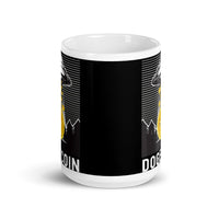 Abducting Dogecoin White glossy mug