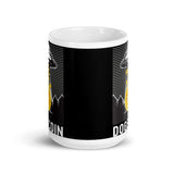 Abducting Dogecoin White glossy mug