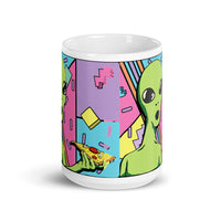 Alien Pizza Art White glossy mug