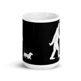 Bigfoot Walking Dog White glossy mug