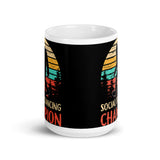 Social Distancing Champion (Bigfoot) White glossy mug