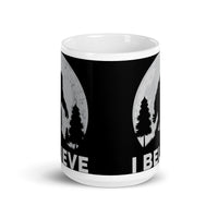 I Believe (Bigfoot Moon) White glossy mug