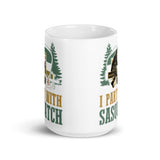 I Party with Sasquatch White glossy mug