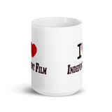 I Love Independent Film White glossy mug