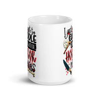 Cuddle and Watch Horror Movies White glossy mug