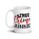 True Crime Junkie White glossy mug