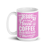 Jesus in Her Heart White glossy mug