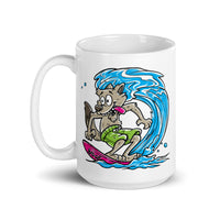 Surf Woof White glossy mug