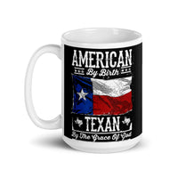 Texan by the Grace of God White glossy mug